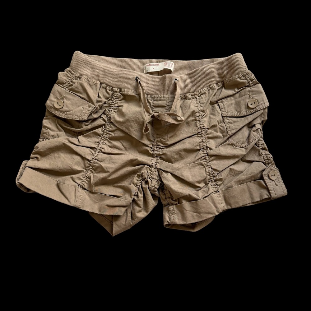 Y2K No Boundaries Urban Khaki Ruched Cargo Shorts Small NJ25B777 Drawstring Y2K